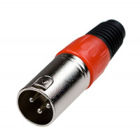 Разъем XLR 3P "шт" металл цанга на кабель, красный, E28-31