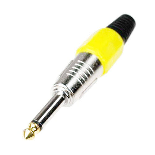 Штекер 6.3мм моно металл цанга "позолоченный" носик на кабель (желтый), E28-27