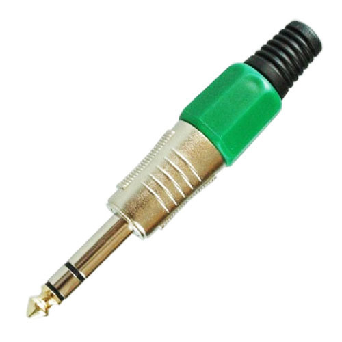 Штекер 6.3мм стерео металл цанга "позолоченный" носик на кабель (зеленый), E28-20