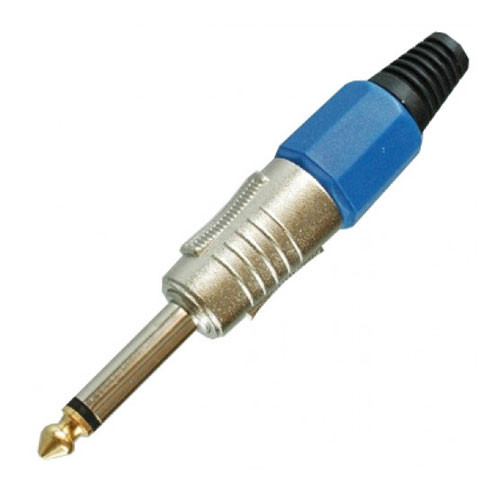 Штекер 6.3мм моно металл цанга "позолоченный" носик на кабель (синий), E28-30