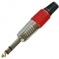 Штекер 6.3мм стерео металл цанга "позолоченный" носик на кабель (красный), BH7-8