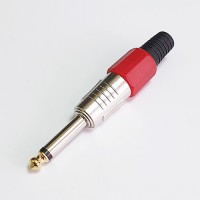 Штекер 6.3мм моно металл цанга "позолоченный" носик на кабель (красный), T2-16