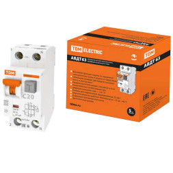 Автоматический выключатель АВДТ 63 2Р(1Р+N) C20 30мА 6кА тип А
