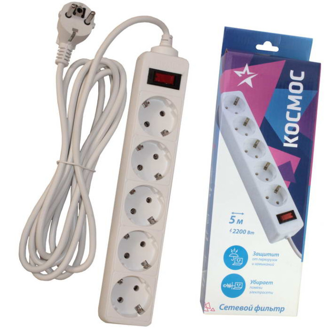 Сетевой удлинитель Космос FKsm5m-5g(W)