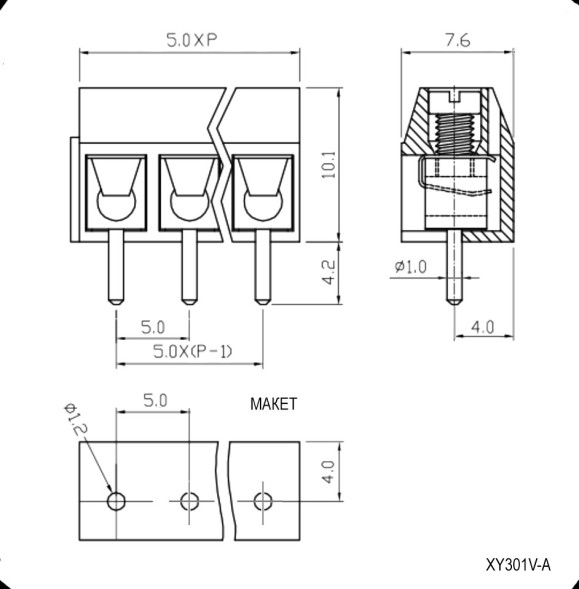 Терминальный блок XY301V-A-3P 5mm