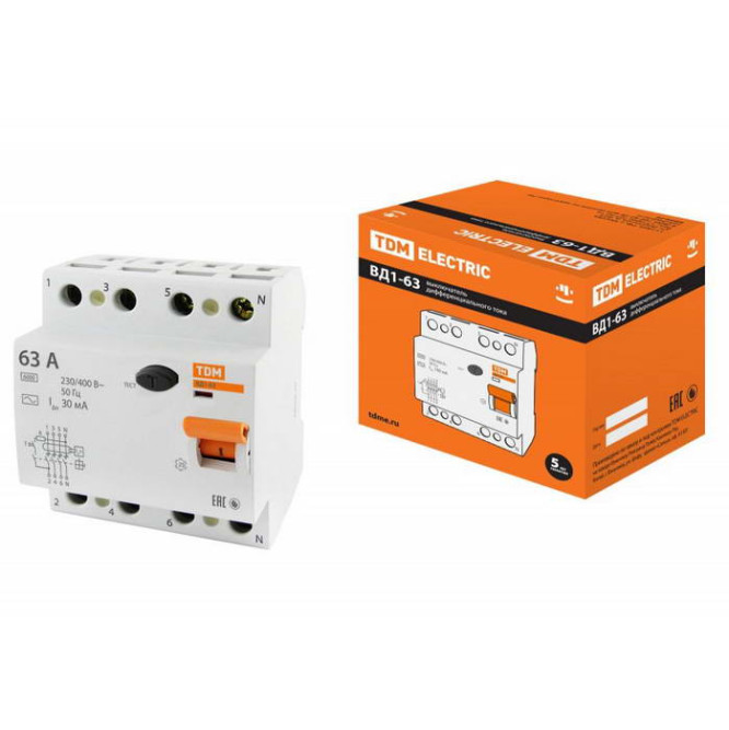 Автоматический выключатель ВД1-63 4Р 63А 30мА