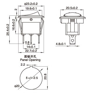 Выключатель RS-103-8C ON-OFF-ON черный