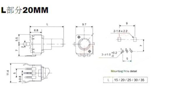 Резистор переменный RS09-N-20-KQ 1K