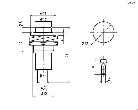 Кнопка DS-216 OFF-(ON) без фиксации