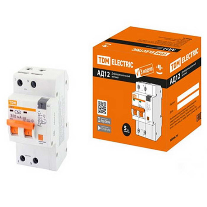 Автоматический выключатель АД12 2P C63 300мА 4.5кА тип АС 3мод