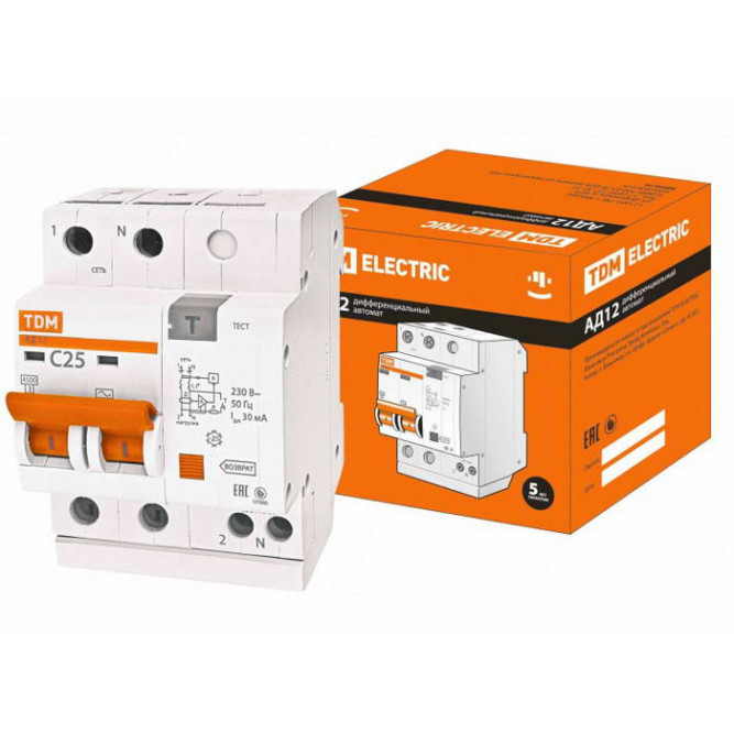 Автоматический выключатель АД12 2Р 25А 30мА