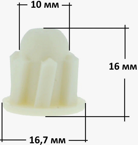 Втулка овощерезки для комбайна Redmond D=17/14mm, H16, отв.7, зуб.6шт., зам. z074A, z14.31-ZM