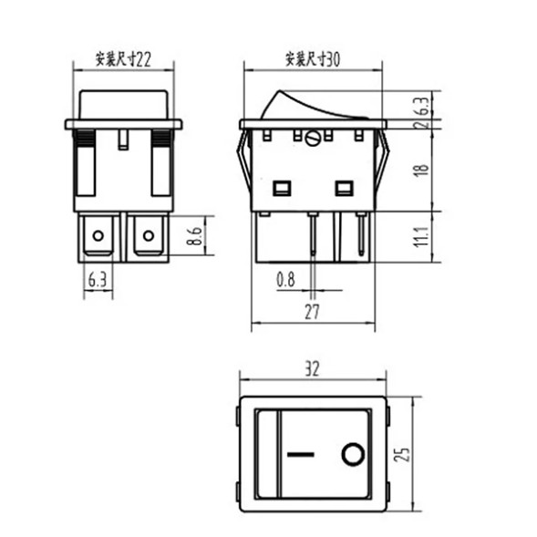 Выключатель KCD4 30A 250VAC ON-OFF, красный без подсветки