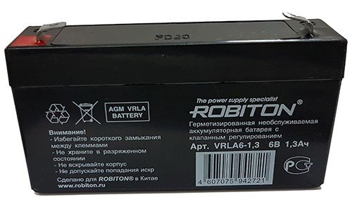 Аккумулятор Robiton VRLA6-1,3 6V, 1.3Ah, PB-4