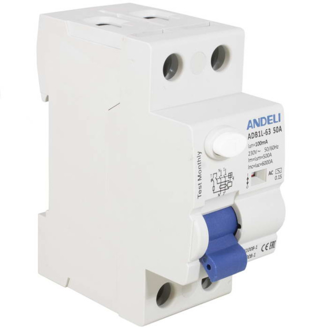 Автоматический выключатель ADB1L-63 2P 50A 100mA тип AC 6kA