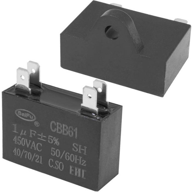 Конденсатор CBB61 1 uF 450V 4 PIN (SAIFU)