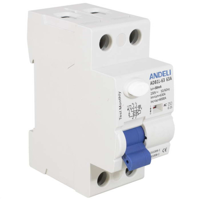 Автоматический выключатель ADB1L-63 2P 63A 30mA тип AC 6kA