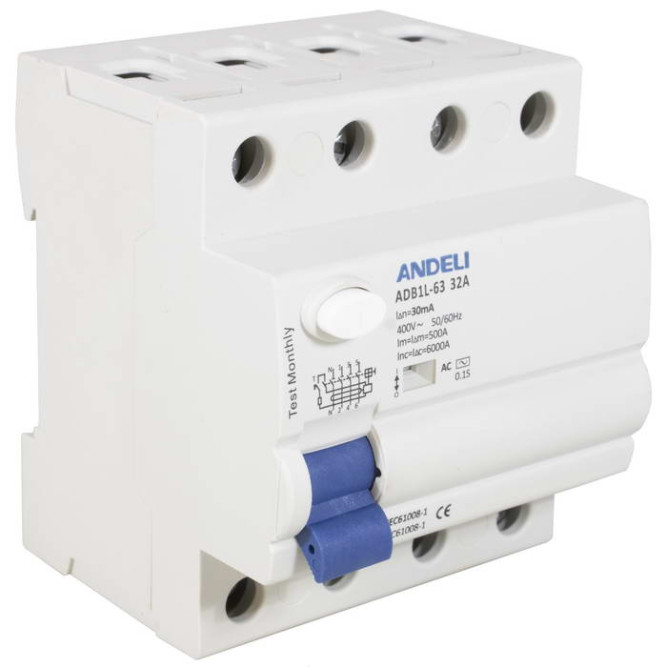 Автоматический выключатель ADB1L-63 4P 32A 30mA тип AC 6kA