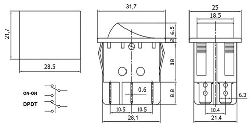 Выключатель KCD4-202N-C3-R/6P ON-ON красный