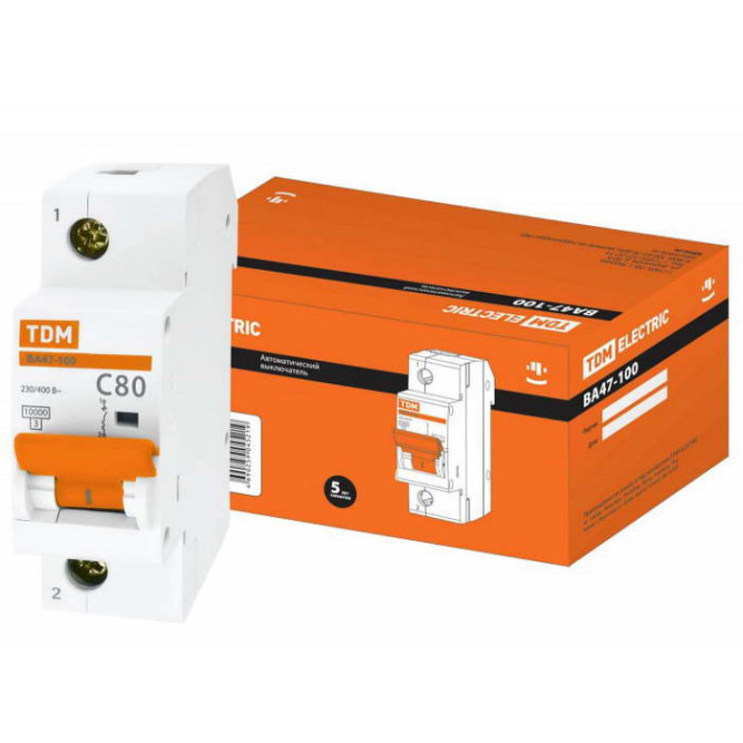 Автоматический выключатель ВА47-100 1Р 80А 10кА х-ка С