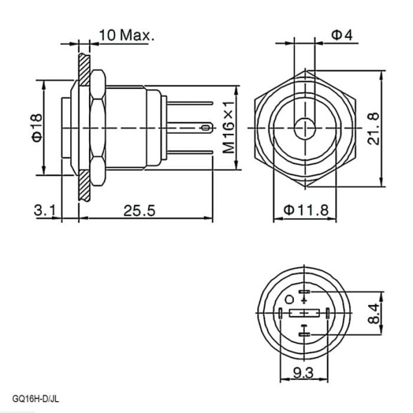 Кнопка GQ16H-10D/JL/G/N off-(on)
