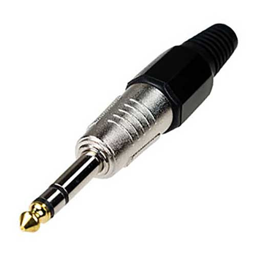 Штекер 6.3мм стерео металл цанга &quot;позолоченный&quot; носик на кабель (черный)