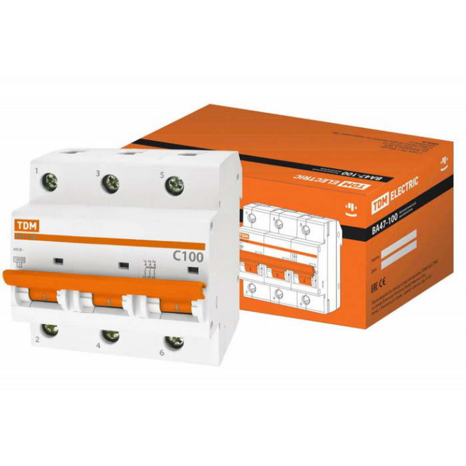 Автоматический выключатель ВА47-100 3Р 100А 10кА х-ка С