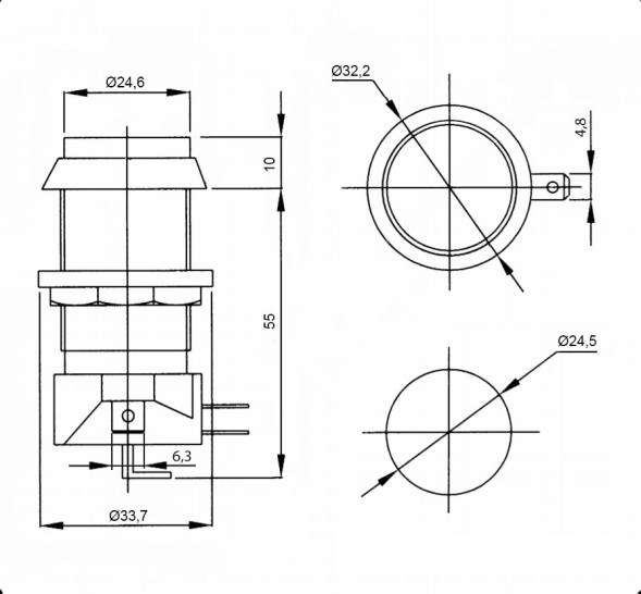 Кнопка GMSI-7B-C no(nc)+nc(no) red