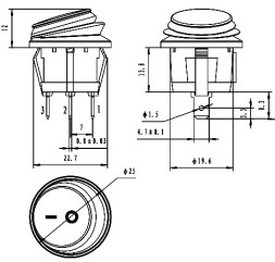 Выключатель SB040-12V RED IP65 ON-OFF ф20.2mm