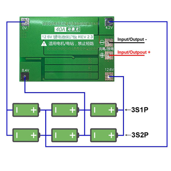 BMS контроллер 40А для 3-х Li-Ion 18650