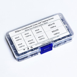 Набор саморезов M2 потайная головка, 8 видов 800 штук в кейсе