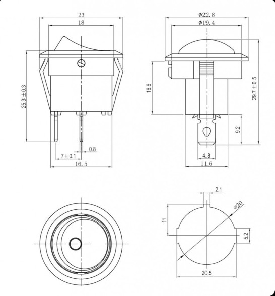 Выключатель KCD1-101-1-C3-W/2P ON-OFF, белый