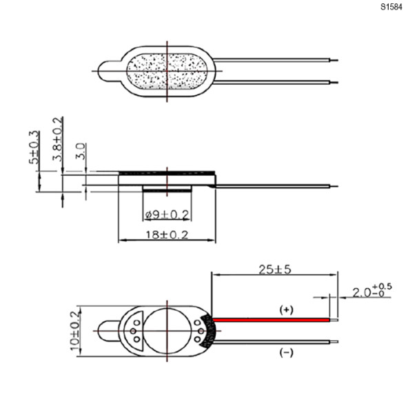 Динамик S1584 18x10x3,8 mm 1W, 8 ohm