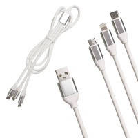 Кабель USB R31 3в1 Lightning + Micro + Type-C Резиновый 1,2м (белый), E20-39