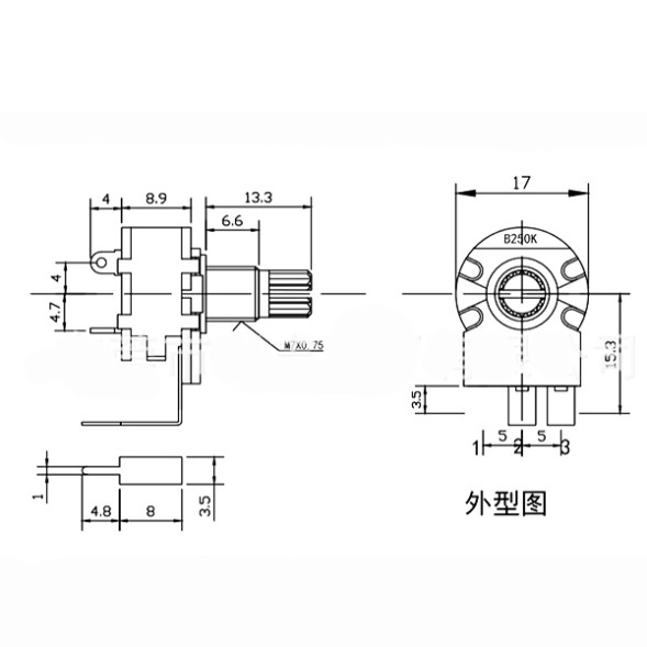 Резистор переменный с выключателем (пластм. ручка) 500КОм