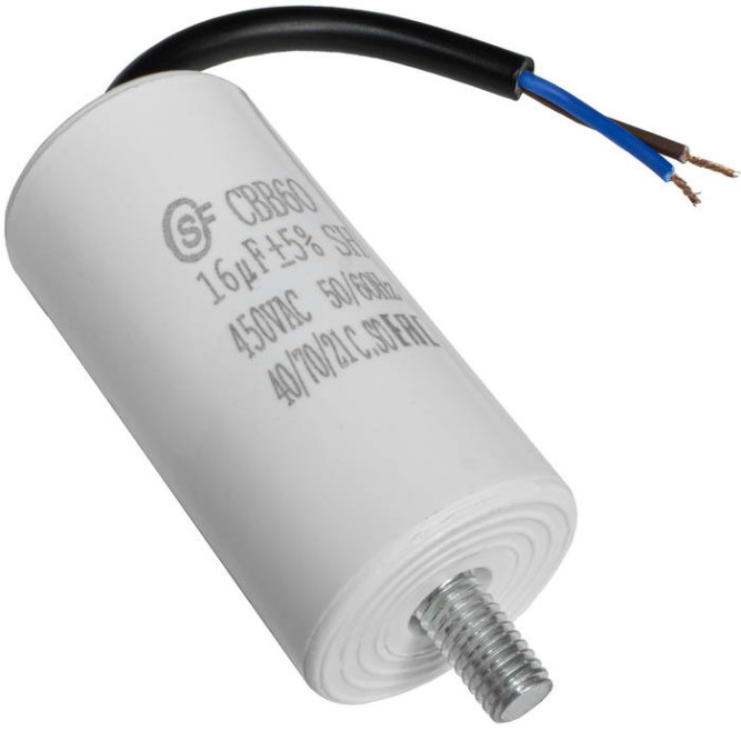 Конденсатор CBB60 16uF 450V WIRE+SCREW (SAIFU)