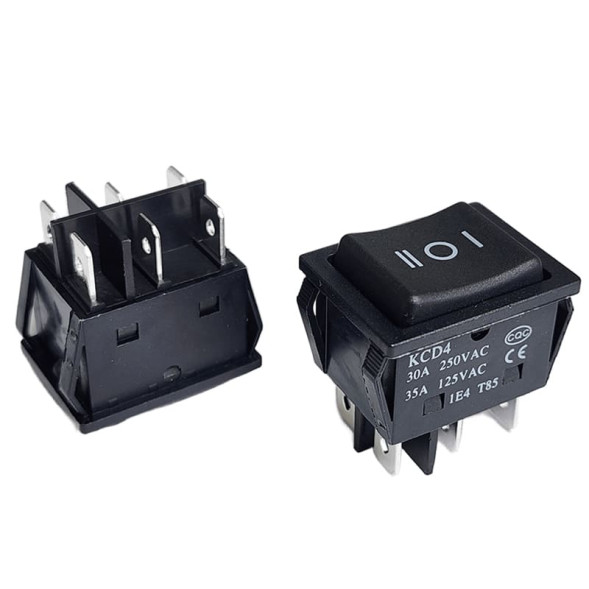 Выключатель KCD4 6PIN 30A 250VAC ON-OFF-ON черный