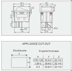 Выключатель KCD4 30A 250VAC ON-OFF красный