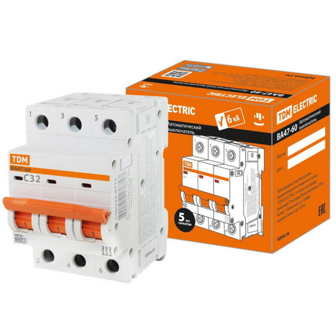 Автоматический выключатель ВА47-60 3Р 32А 6кА х-ка С