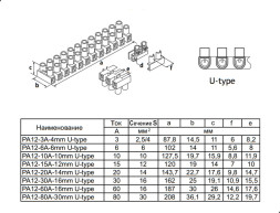 Клеммная колодка PA12-20A-14mm U-Type