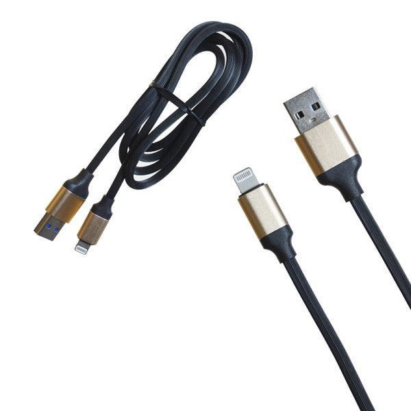Кабель USB R12 Резиновый Lightning 1000mm Quik Charge (Black), E30-3