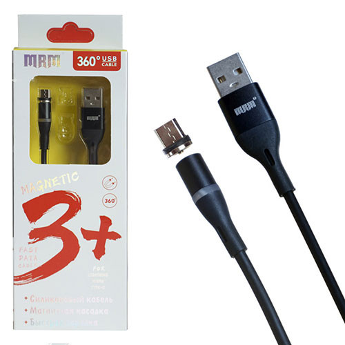 Кабель USB MRM-360 Micro силиконовый магнитный 1000mm, черный, E24-12