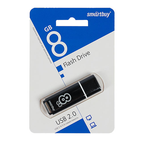 Флэш-диск 08 GB Smart Buy Glossy series Black, 22-0011