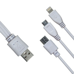 Кабель USB 3в1 Lightning + Micro + Type-C TPE 200mm