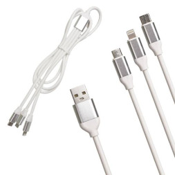 Кабель USB R31 3в1 Lightning + Micro + Type-C Резиновый 1,2м (белый)